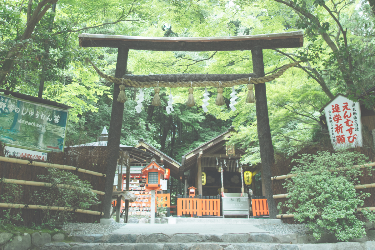 A Buddhist temple building surrounded by trees in Japan