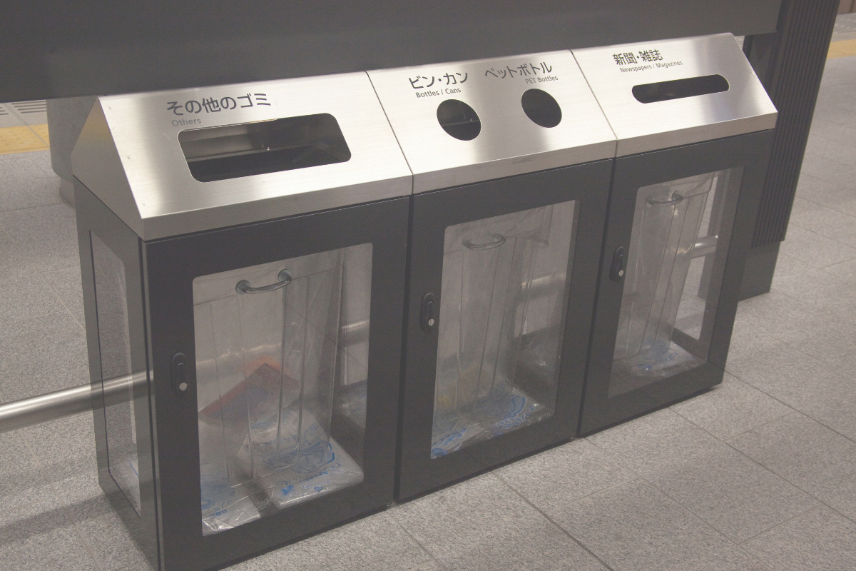 Separate trash bins for different types of waste